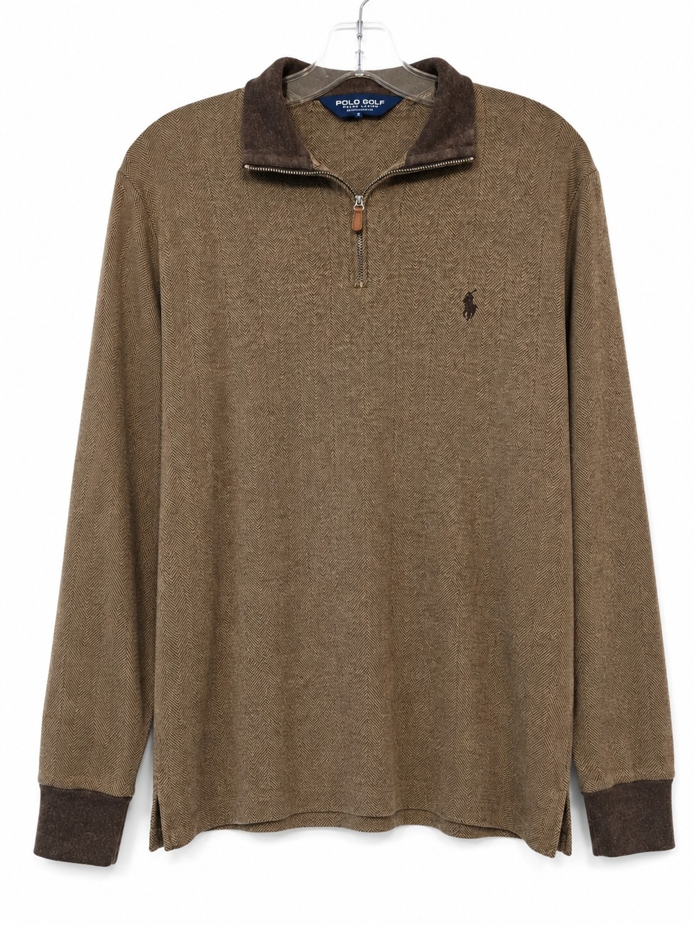 Polo Golf Ralph Lauren Men’s S Brown Herringbone Alpaca Blend 1/4 Zip